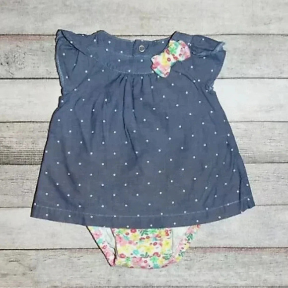 Child Of Mine toddler Girls 18m Polka Dot Floral One Piece Dress Romper - Picture 1 of 7